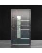 Dunkle anthrazitfarbene, luxuriöse, moderne Aluminium-Haustür mit Glas