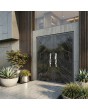 Doppeltür aus schwarzem Aluminium, verkleidet mit gesintertem Quarz in der Farbe „Calacatta Black“