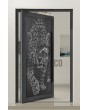 PIVOT G5 – Glas-Aluminium-Drehtür mit Tiger-Motiv in der Zierblende