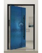 PIVOT B3 – Aluminium-Drehtür mit blauer Edelstahlverkleidung
