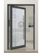 PIVOT Glass S23 – Aluminium-Drehtür mit mattierter Oberfläche und transparenter Hausnummer