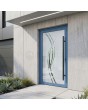 Blaue Aluminium-Haustür in Milchweiß mit transparentem Dekor