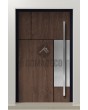LIM V35 - Aluminium-Haustür mit Holzstruktur und Inox-Dekor