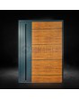 Anthrazitfarbene Aluminium-Drehtür mit Holzdekor