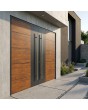 Doppelflügelige Haustür aus Aluminium in Anthrazit mit Holzdekor