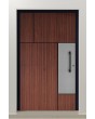 PIVOT V35 – Eingangstür aus Aluminium mit Holzstruktur und Edelstahl-Dekor