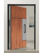 PIVOT V35 – Eingangstür aus Aluminium mit Holzstruktur und Edelstahl-Dekor