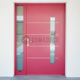 Rote Aluminium-Drehflügeltür LIM mit linkem Seitenlicht