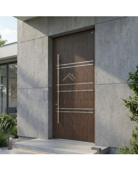 Wenge-Aluminium-Eingangstür mit horizontalen Streifen