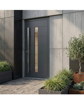 Moderne Hochleistungs-Eingangstür aus Aluminium in Anthrazit mit Glas