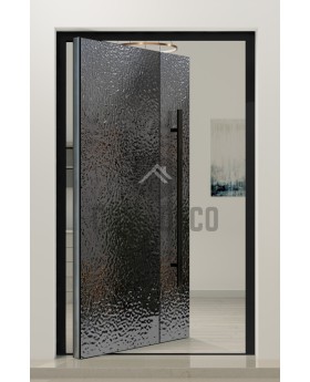 PIVOT B4 – Aluminium-Drehtür mit grauer Edelstahlverkleidung