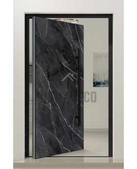 PIVOT Calacatta - Drehtür aus Aluminium mit gesintertem Quarz in Calacatta Schwarz