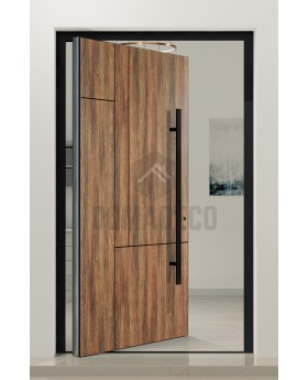 PIVOT WOODLINE 1 - Aluminium-Drehtür mit Walnuss-Hochdrucklaminat