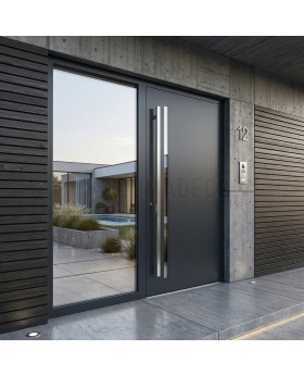 Schöne moderne Haustür aus anthrazitfarbenem Aluminium