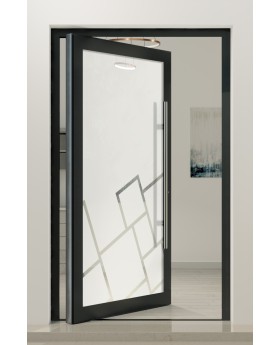 PIVOT Glass S – mattierte Aluminium-Drehtür mit transparentem Motiv