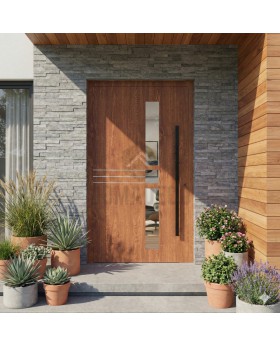Moderne Drehtür aus goldenem Eichenholz-Aluminium