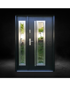 Dunkle anthrazitfarbene Stahl-Haustür mit Glas