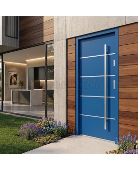 Minimalistische Haustür aus Stahl in Blau für ein modernes Zuhause