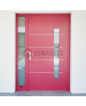 Rote Aluminium-Drehflügeltür LIM mit linkem Seitenlicht