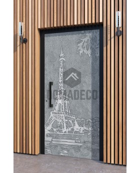 LIM Paris - Aluminium-Eingangstür mit Eiffelturm-Struktur aus gefrästem Metall