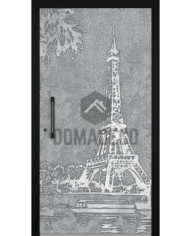 Entry aluminium door with Eiffel Tower texture of milled metal