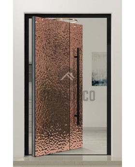 PIVOT B1 – Aluminium-Drehtür mit verkleidetem, verkupfertem Edelstahlblech