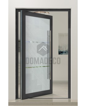 PIVOT Glass S2 - Aluminium mattierte Drehtür mit zwei transparenten Streifen