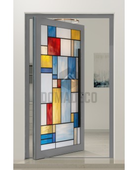 PIVOT SG1 – Außen-Aluminium-Drehtür mit Buntglas