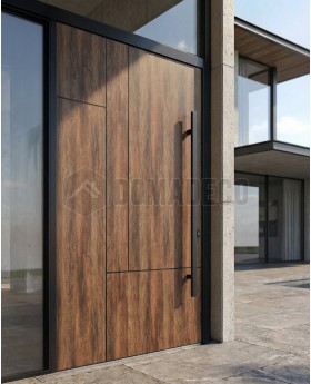 Aluminium-Drehtür mit Hochdrucklaminat in Walnussoptik