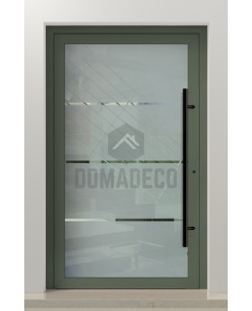 PIVOT Glass S3 - aluminium frosted pivot door with three transparent stripe