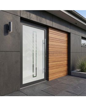 Veredeln Sie Ihren Wohnraum mit der LIM Glass S9 Origin-Fronttür mit mattierter Oberfläche und elegantem, transparentem Dekor.