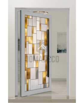 PIVOT SG2 – Maßgefertigte Außenschwenktür aus Aluminium mit Buntglas