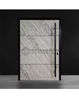 Aluminium-Haustür mit weißer Felsensteinstruktur