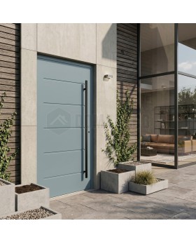 Moderne Haustür aus Aluminium in Taubengrau