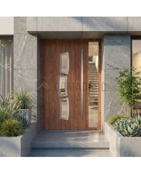 Moderne Aluminium-Haustür in Gold-Eiche