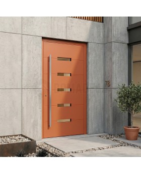 Moderne Haustür aus Aluminium in Orange