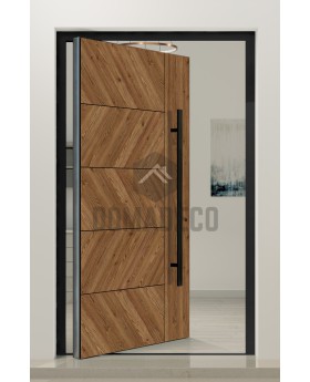 PIVOT WOODLINE 4 – Drehtür mit Abdeckung Creek Larch Hochdrucklaminat in Holzoptik