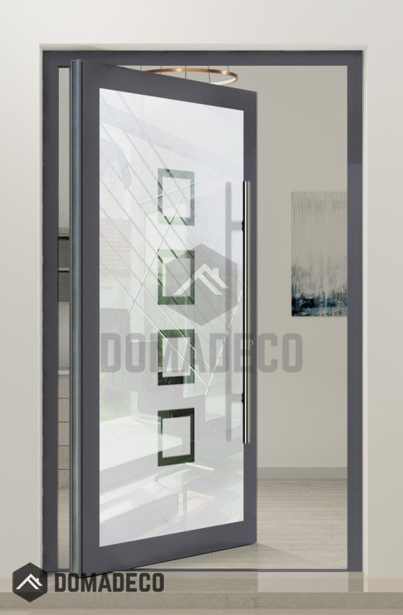 PIVOT Glass S2 - Aluminium mattierte Drehtür mit zwei transparenten Streifen